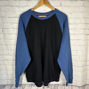 American Giant Mens 2XL Waffle Knit Thermal Raglan Shirt Blue Black Made in USA